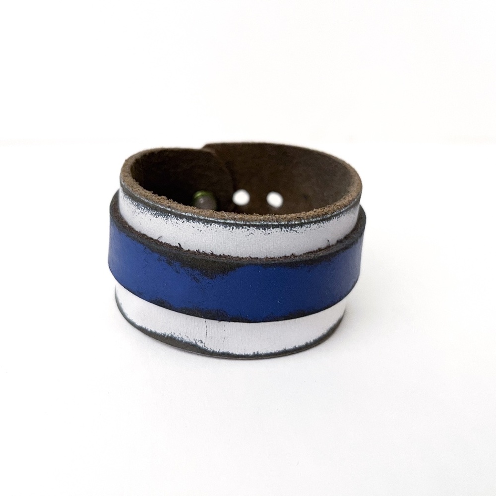 Leather Bracelet White & Blue